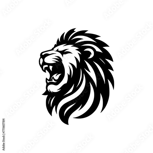 Vector logo of a roaring lion. Black and white illustration of a king of the jungle.