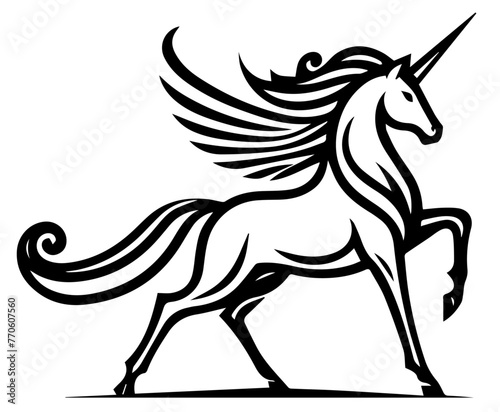 pegasus unicorn vector illustration silhouette laser cutting black and white shape