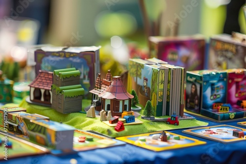 miniature board games set as party gifts on a table
