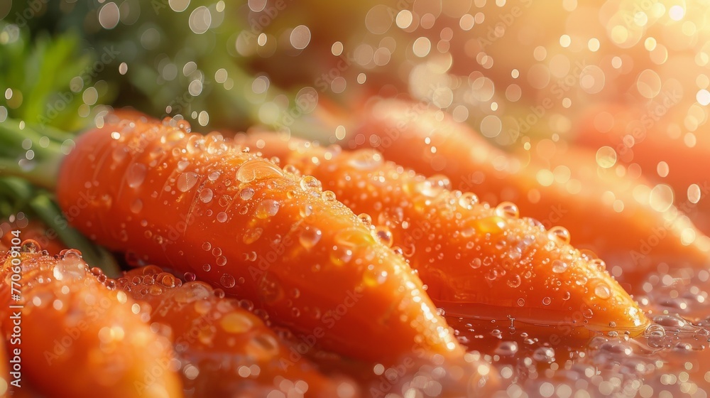 carrot orange with water drops