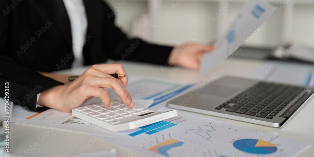 Documents, Business woman and accountant reading report for information, financial data or analysis. Paperwork, auditor check, review and bookkeeping, Calculate finance and tax in office Documents, Business woman and accountant reading report for information, financial data or analysis. Paperwork, auditor check, review and bookkeeping, Calculate finance and tax in office