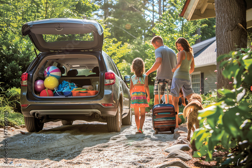 Family Road Trip Departure, Packing the Car for Summer Holiday Fun