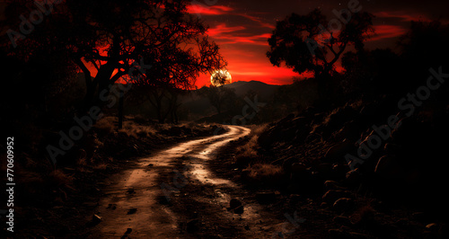 an image of a dark and red road