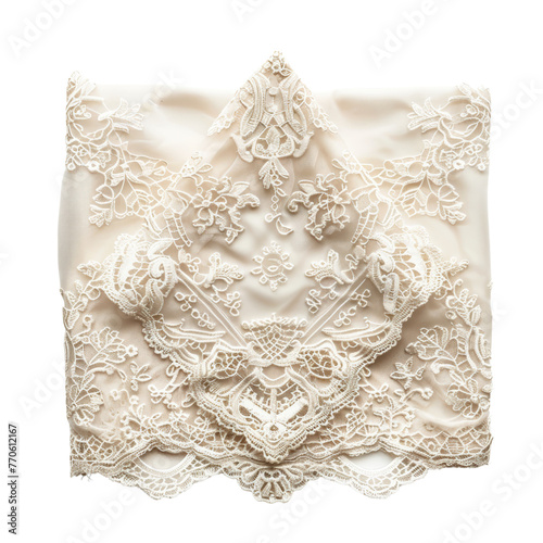 delicate lace handkerchief  isolated on transparent background, cut out, png