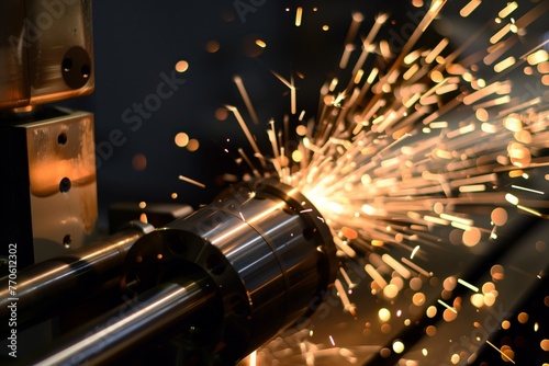 sparks flying out from a metal piece on a lathe