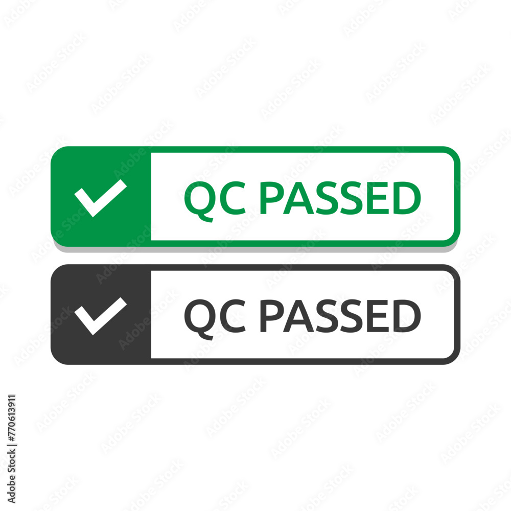 Quality control or QC passed badge label isolated on white background. Quality control or QC passed badge label isolated on white background.