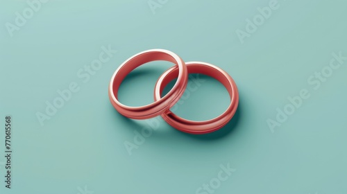 Minimalistic wedding rings icon, flat design, on pastel blue