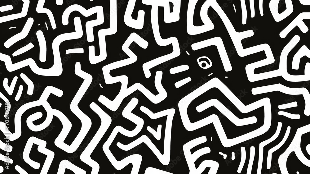 abstract flat vector line drawing, bold lines, black and white color
