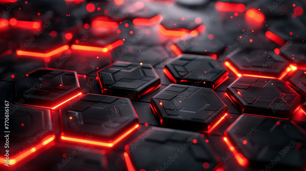 Futuristic Red and Black Hexagonal Digital Pattern Futuristic Red and Black Hexagonal Digital Pattern