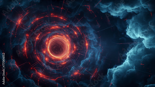 Energetic Abstract Cyberspace Vortex with Glowing Red Particles