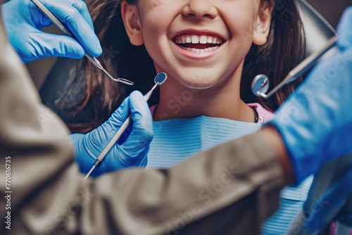 A young girl in the dentist's chair