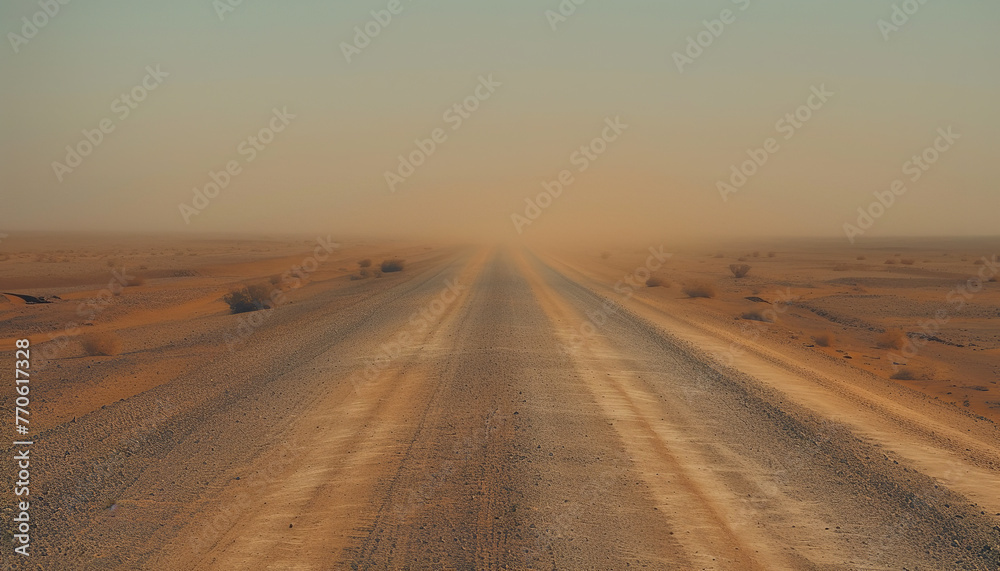 An isolated desert road stretches ahead - with the illusions of shimmering mirages playing tricks under the sweltering sun.