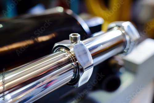 detailed photo of a chromeplated rod of a hydraulic cylinder photo