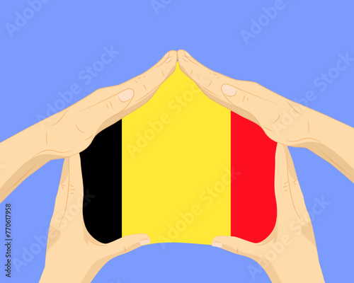 Hand home with Belgium flag, residential or investment idea, housing and home concept
