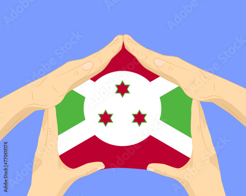 Hand home with Burundi flag, residential or investment idea, housing and home concept