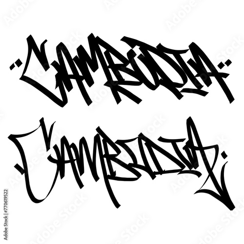 CAMBODIA letter the country name on the world digital illustration graffiti handstyle signature symbol tags painting with black and white color (ID: 770619522)