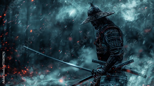 A samurai in battle armor