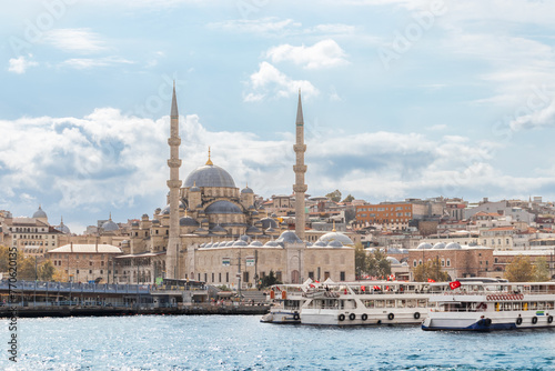 Eminönü historic New Mosque ferries and the historical peninsula. 