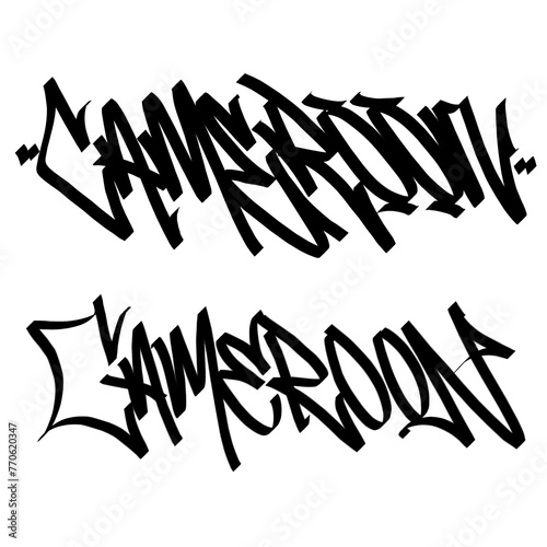 CAMEROON  letter the country name on the world digital illustration graffiti handstyle signature symbol tags painting with black and white color (ID: 770620347)