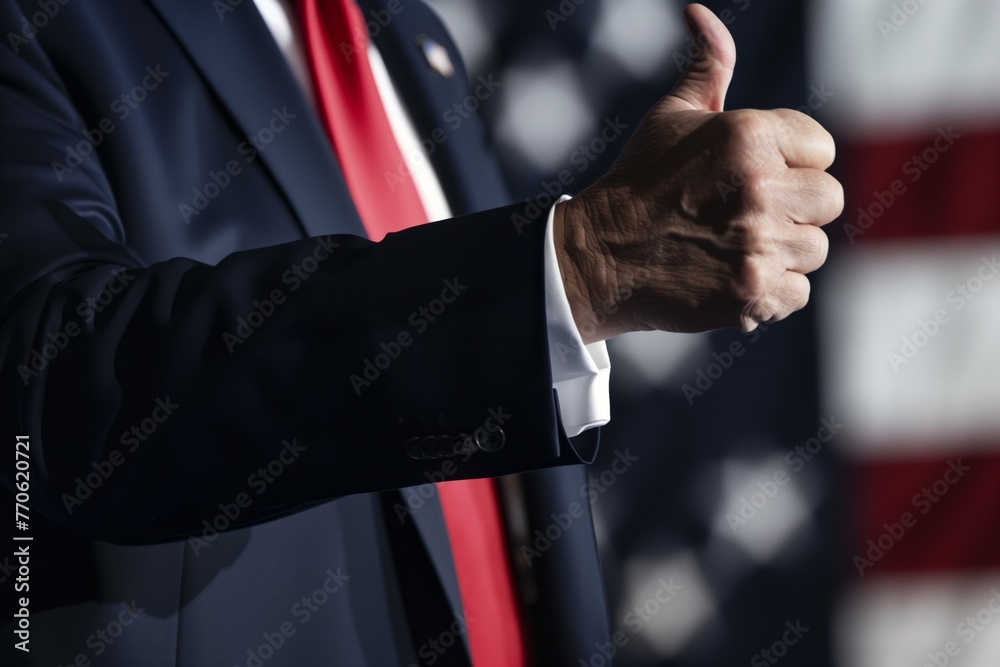politician giving a thumbsup to the audience before speaking - obrazy, fototapety, plakaty 