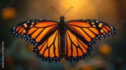   A detailed view of a butterfly against softly blurred surroundings, with its murky counterpart depicting the backside © Wall