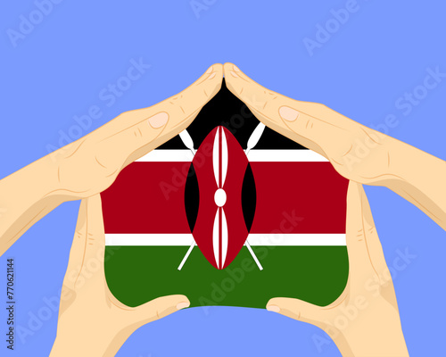 Hand home with Kenya flag, residential or investment idea, housing and home concept