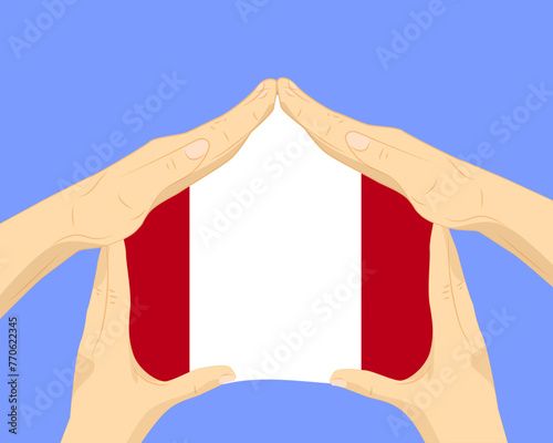 Hand home with Peru flag, residential or investment idea, housing and home concept