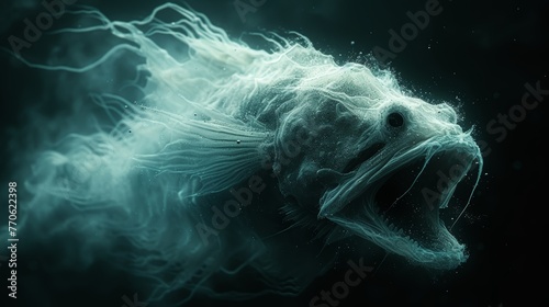   A fish with an open mouth, emitting large amounts of white steam or smoke