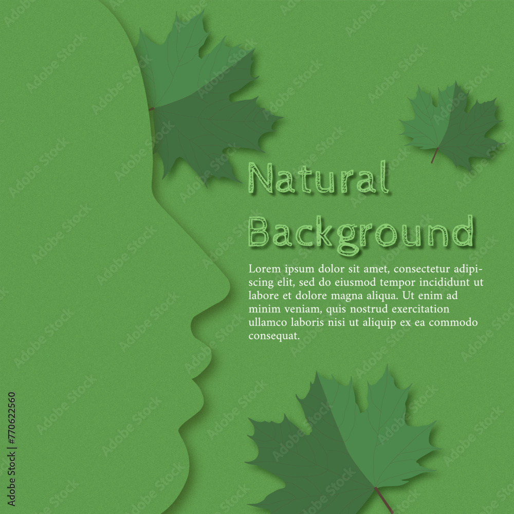 Natural background. Leaves on a green background. Vector web banner, advertisement. Be eco, advertising slogan and space for text