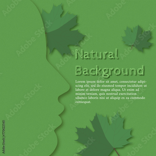Obraz na płótnie Natural background. Leaves on a green background. Vector web banner, advertisement. Be eco, advertising slogan and space for text w salonie