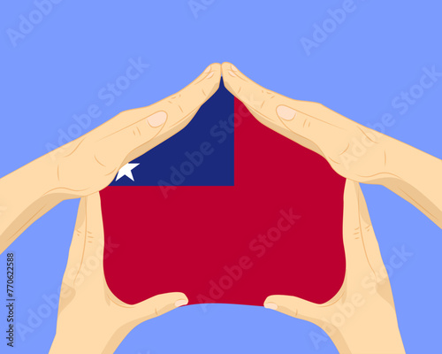Hand home with Samoa flag, residential or investment idea, housing and home concept
