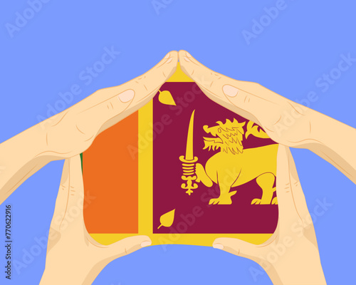 Hand home with Sri Lanka flag, residential or investment idea, housing and home concept