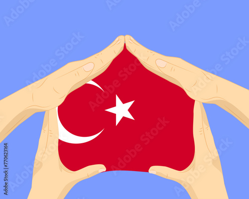 Hand home with Turkey flag, residential or investment idea, housing and home concept