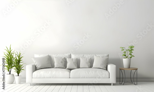 interior with brown sofa and wooden cabinet - 3d rendered illustration
