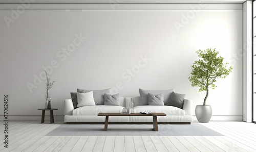interior with brown sofa and wooden cabinet - 3d rendered illustration © Ilham