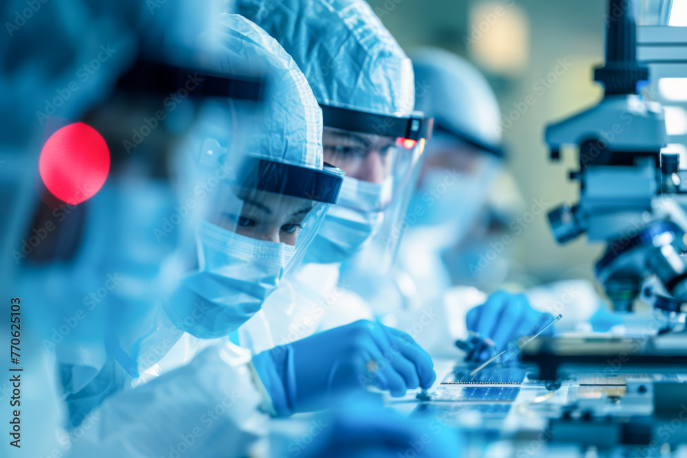 Scientists working in laboratory with microscope and test tubes - science background
Scientists working in laboratory with microscope and test tubes - science background