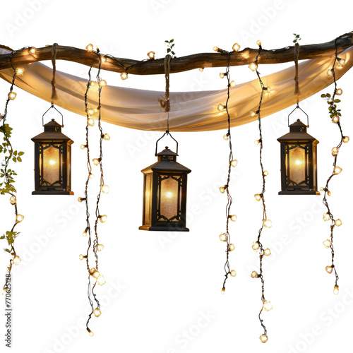 Hanging lamp isolated on transparent background, cut out, png,  cozy lights lanterns design an outdoor lighting system