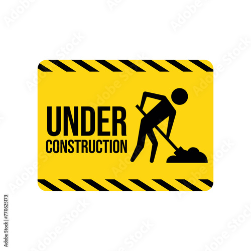 Under Construction Sign in White Background.