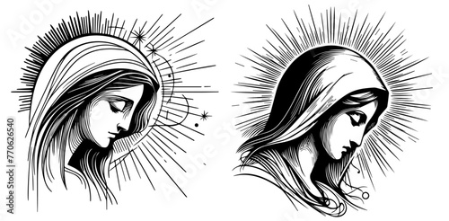 portrait of Virgin Mary vector illustration silhouette laser cutting engraving black and white shape © Malgo