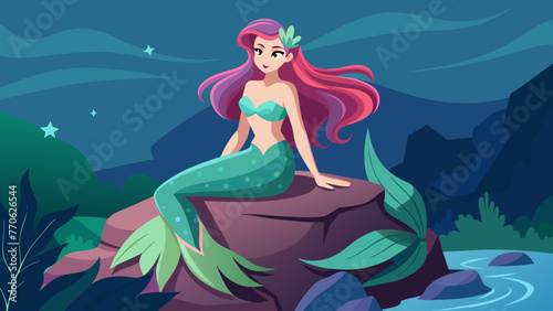 beautiful mermaid girl sitting on ther