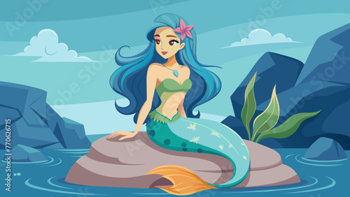 beautiful mermaid girl sitting on ther