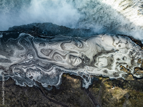 Aerial view of Dettifoss canyon with powerful waterfall, Kopasker, Northeastern Region, Iceland. photo