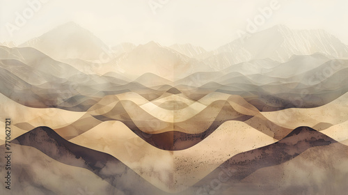 A breathtaking panorama unfolds as soft shades of brown and beige interlace, crafting a picturesque vista of geometric wonder in ultra-high definition photo