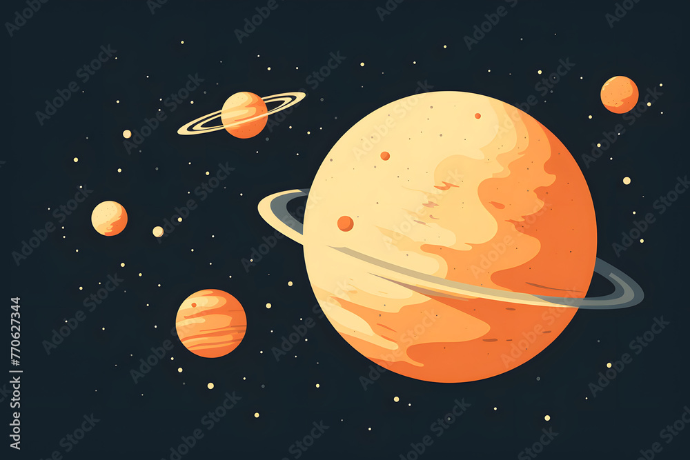 Fototapeta premium Illustrated planets in space, planet illustration, illustrated planets, planets in space