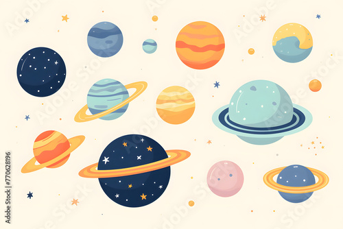 Illustrated planets in space, planet illustration, illustrated planets, planets in space