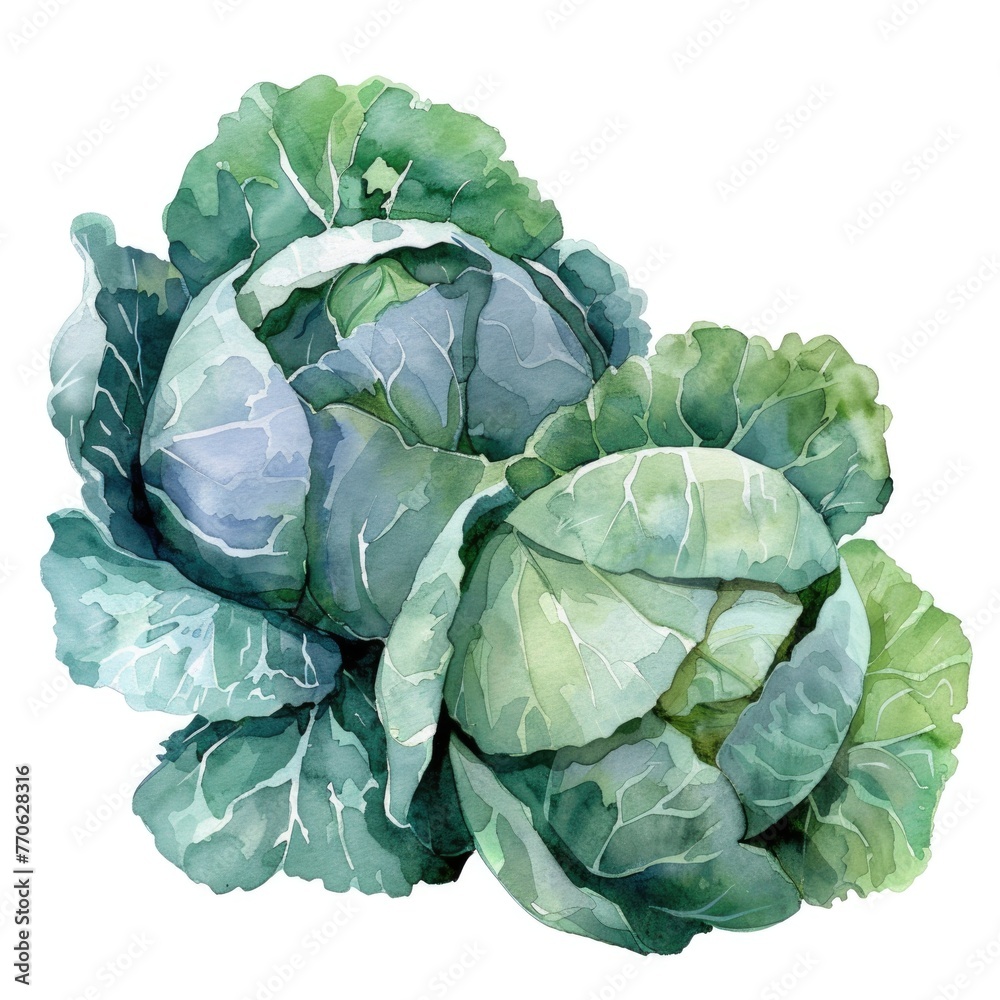 Fototapeta premium A delicate watercolor depiction of a green cabbage