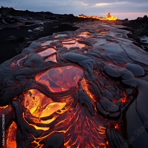 molten carnival glass lava flow over icelandic black