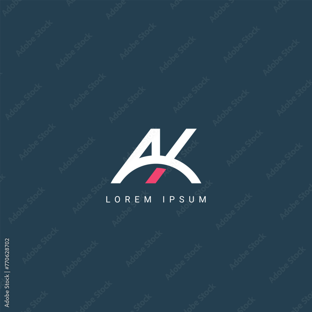 Minimal creative initial based AK logo and KA logo. Letter AK KA creative elegant monogram white color on black background Minimal creative initial based AK logo and KA logo. Letter AK KA creative elegant monogram white color on black background