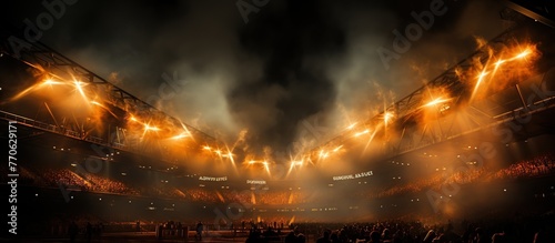 Stadium lights and crowd of fans at a live sporting event.