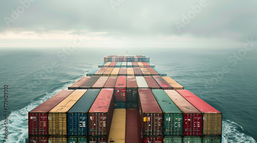 View Of Container Cargo Ship In ocean, generative AI